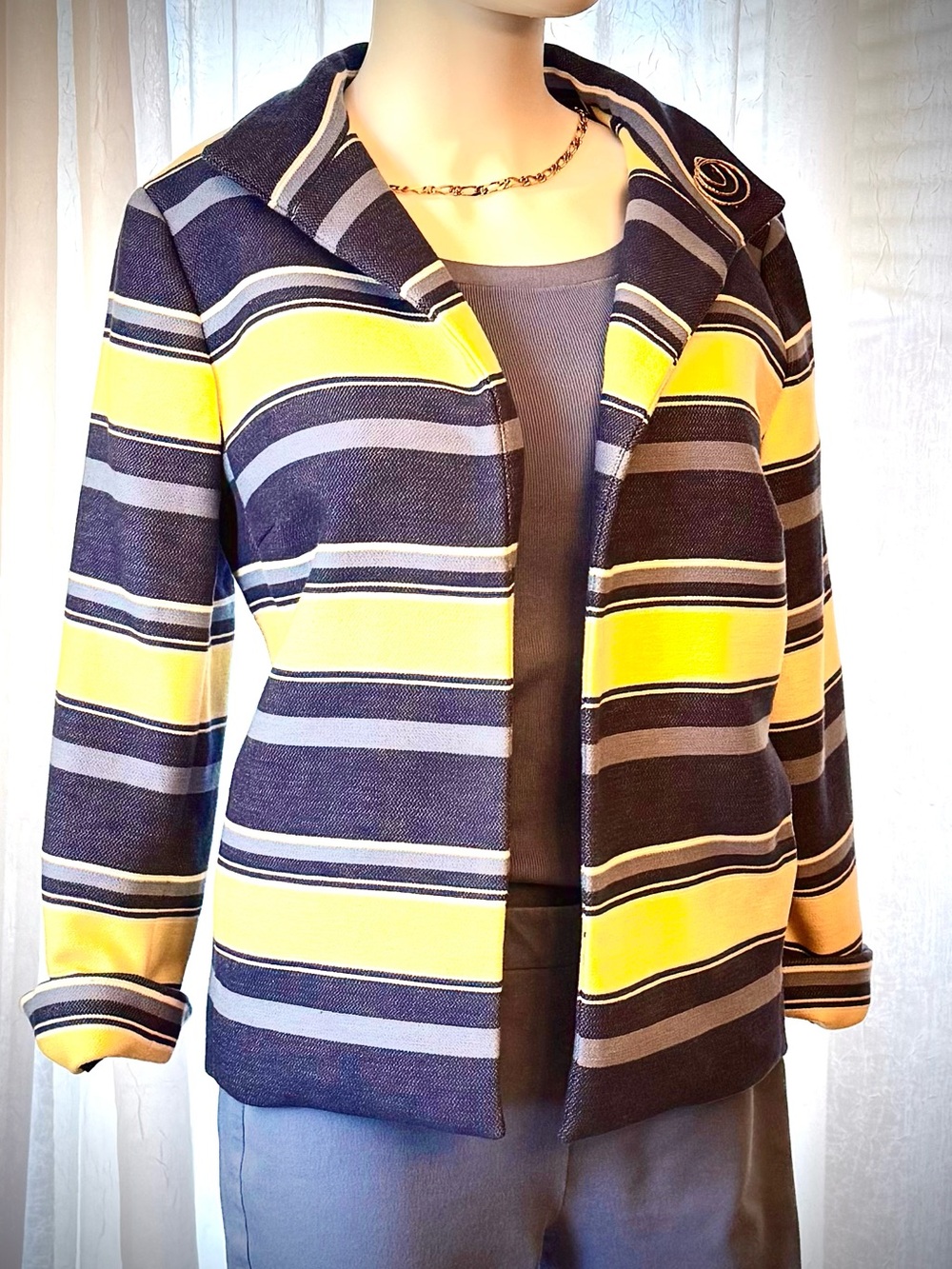 Talbots Bold Blue & Yellow nautical Stripe Jacket. Size Small. Never worn.
